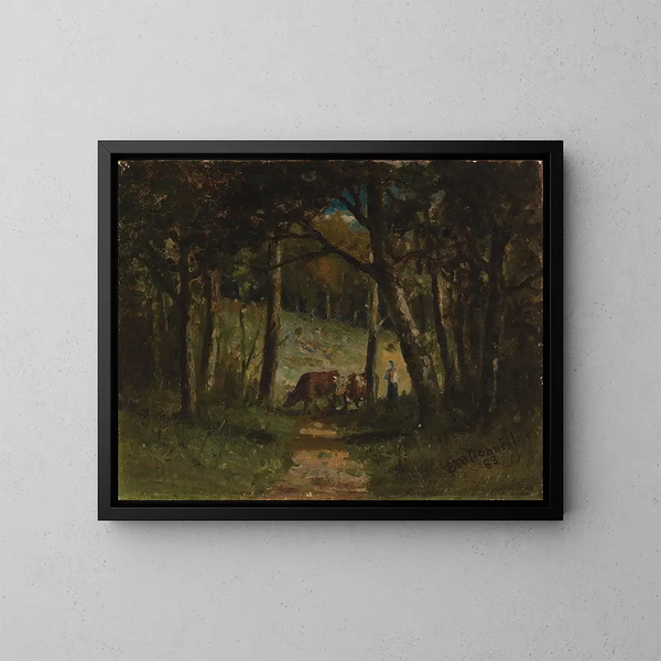 Vaches sans titre sur un chemin dans la forêt - Edward Mitchell Bannister — indrammet kunstværk på væggen