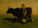 Kvinde uden titel, der går med en ko - Edward Mitchell Bannister — visning af kunstværket