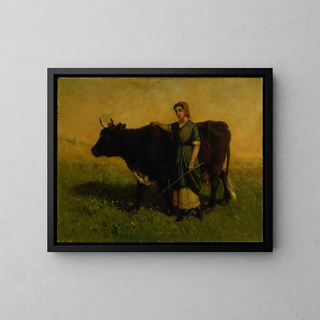 Edward Mitchell Bannister - Untitled woman walking with cow.webp