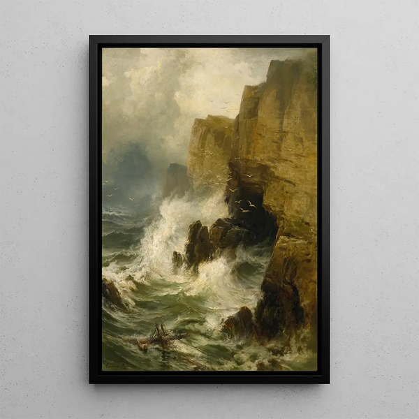 Reproduktion af maleriet af Klipper i en storm - Edward Moran