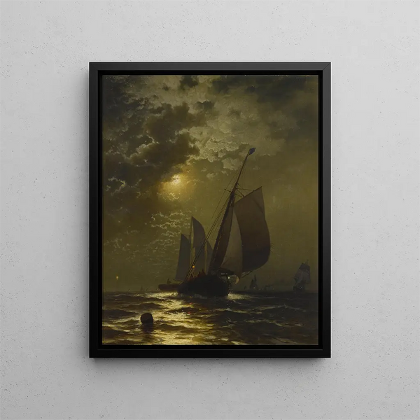 Bateaux de pêche au clair de lune - Edward Moran — indrammet kunstværk på væggen