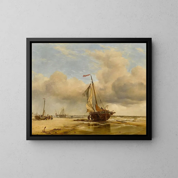 På stranden i Scheveningue, Holland - Edward William Cooke — indrammet kunstværk på væggen