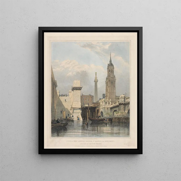 Marches du New London Bridge, St Magnus the Monument et une partie du Old Bridge - Edward William Cooke — indrammet kunstværk på væggen