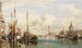 Trabaccoli transportant du bois, San Giorgio Maggiore et la Dogana au loin - Edward William Cooke — visning af kunstværket