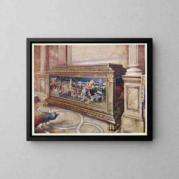 Kiste til bryllup eller cassone ved Victoria and Albert Museum i South Kensington, Italien, Firenze, sandsynligvis omkring 1550 - Edwin Foley — indrammet kunstværk på væggen