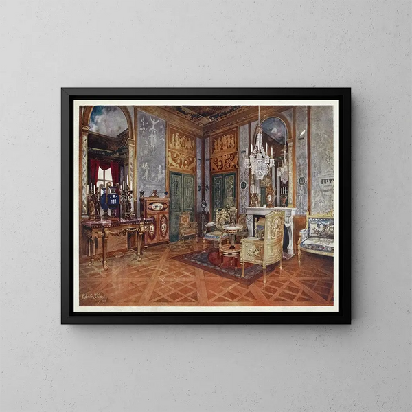 dronning Marie-Antoinettes musiksal, Fontainebleau-paladset, Frankrig - Edwin Foley — indrammet kunstværk på væggen