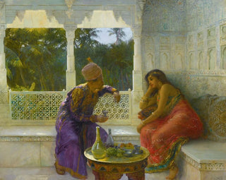 Figurer i et interiør med en have af palmetræer i det fjerne (Konflikt af sager) - Edwin Lord Weeks — visning af kunstværket