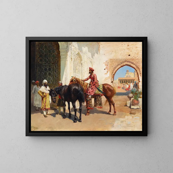 Vendeur af persiske heste i Bombay - Edwin Lord Weeks — indrammet kunstværk på væggen