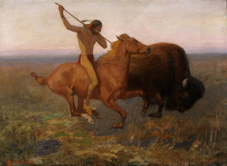 Indianjæger med bison - Edwin Willard Deming — visning af kunstværket