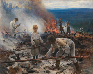 Under åget, brændende buskads - Eero Järnefelt — visning af kunstværket