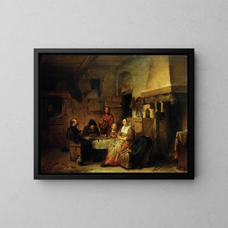 et familiebedende ved middagsmåltidet - Egbert van Heemskerck — indrammet kunstværk på væggen