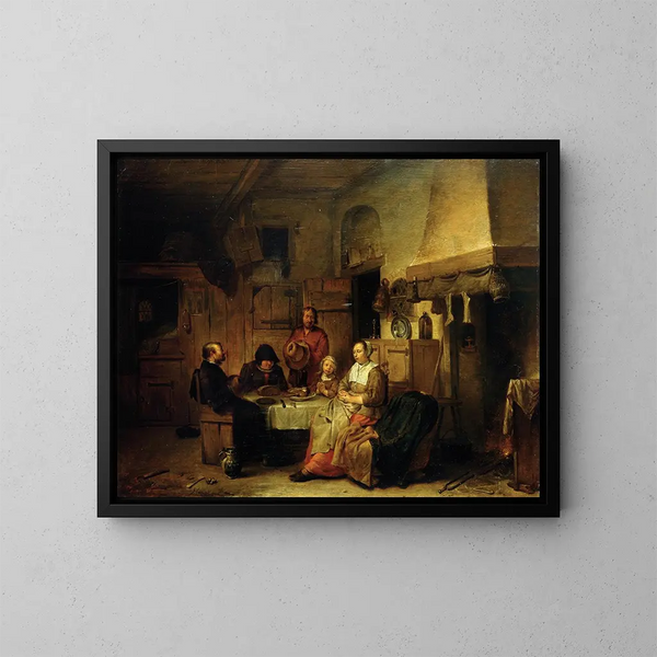 et familiebedende ved middagsmåltidet - Egbert van Heemskerck — indrammet kunstværk på væggen