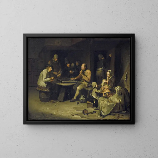 En kro med backgammonspillere - Egbert van Heemskerck — indrammet kunstværk på væggen