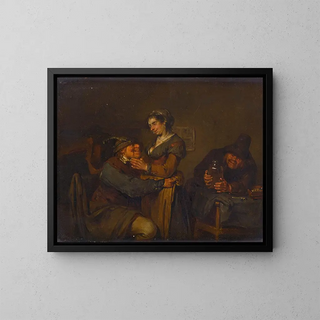 En kærlig par i en kro - Egbert van Heemskerck den Yngre — indrammet kunstværk på væggen