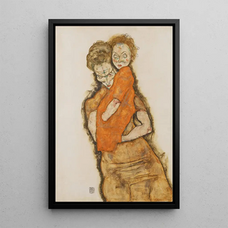 Mor og barn - Egon Schiele — indrammet kunstværk på væggen