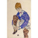Portrait af kunstnerens siddende kvinde, der holder sit højre ben - Egon Schiele — visning af kunstværket
