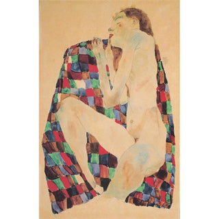 Egon Schiele - Weiblicher Akt auf kariertem Tuchl.webp