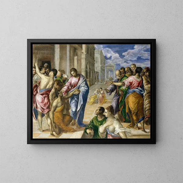 Le Christ, der helbreder de blinde - El Greco — indrammet kunstværk på væggen