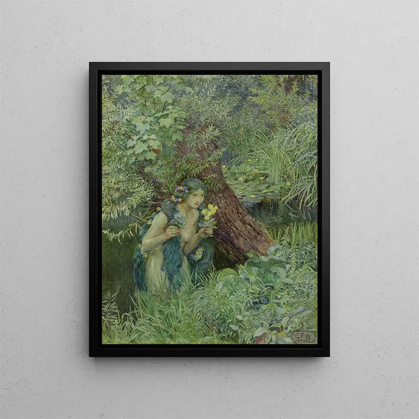 med smukke grønne tråde, alle løse og løsnet - Eleanor Fortescue-Brickdale — indrammet kunstværk på væggen