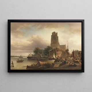Elias Pieter van Bommel - Ansicht von Dordrecht mit der Grote Kerk.webp