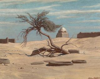 Arbre et tombes sur le chemin de Tel El Armano, Égypte - Elihu Vedder — visning af kunstværket
