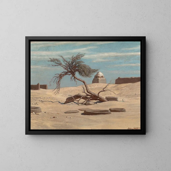 Arbre et tombes sur le chemin de Tel El Armano, Égypte - Elihu Vedder — indrammet kunstværk på væggen
