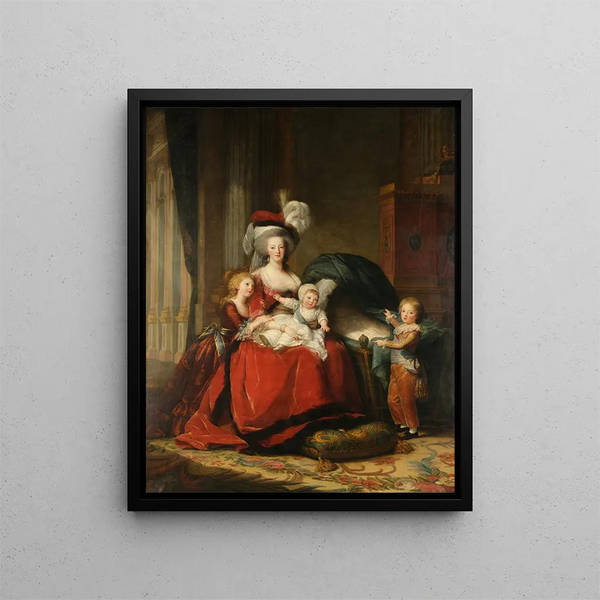 Marie-Antoinette af Lorraine, Frankrigs Habsburger-kongeinde, og hendes børn - Elisabeth Louise Vigée Le Brun — indrammet kunstværk på væggen