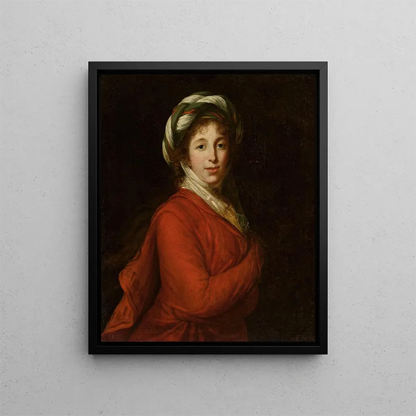 Portræt af en kvinde med tørklæde - Elisabeth Louise Vigée Le Brun — indrammet kunstværk på væggen