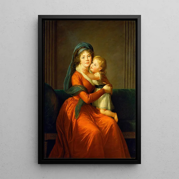 Portrait af prinsesse Alexandra Golitsyna og hendes søn Piotr - Elisabeth Louise Vigée Le Brun — indrammet kunstværk på væggen