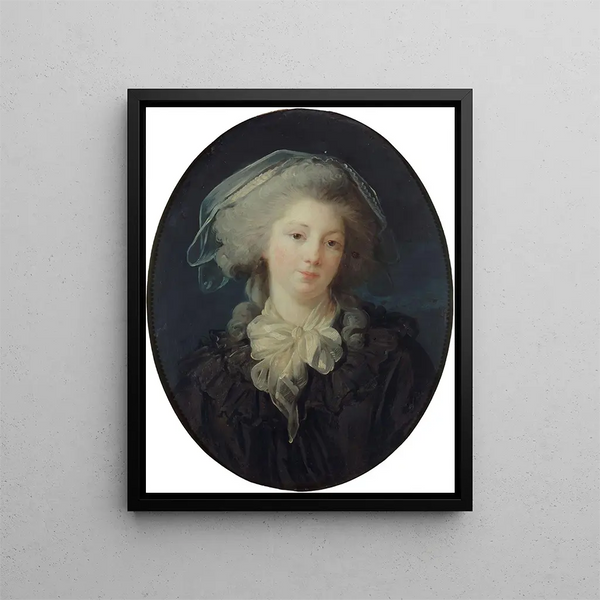 et portræt antageligt af Charlotte Françoise Bergeret de Norinval - Elisabeth Louise Vigée Le Brun — indrammet kunstværk på væggen