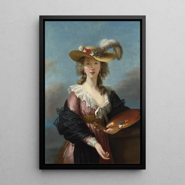 Selvportræt med stråhat - Elisabeth Louise Vigée Le Brun — indrammet kunstværk på væggen