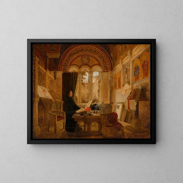 et interiør af et kloster i Italien - Elmslie William Dallas — indrammet kunstværk på væggen