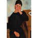 Reproduktion af maleriet Elvire siddende, hvilende på et bord - Amedeo Modigliani