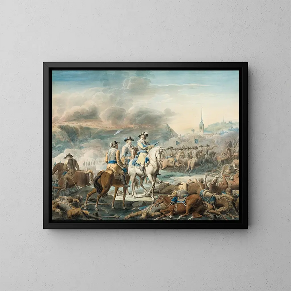 Kong Gustav II Adolf af Sverige ved Wittstock - Emanuel Limnell — indrammet kunstværk på væggen