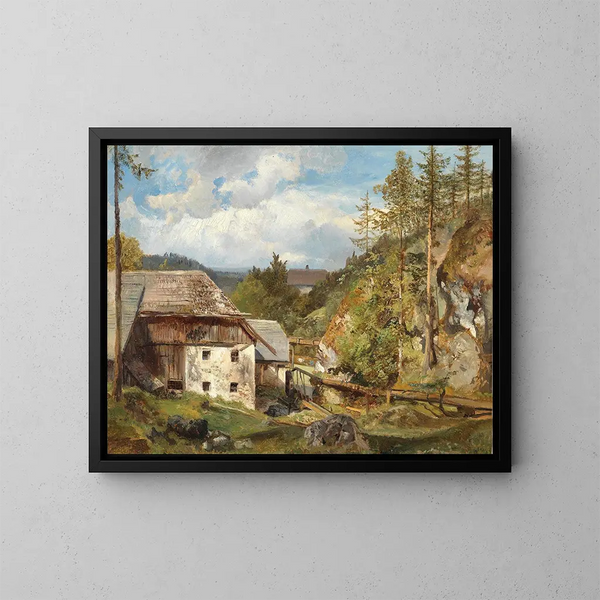 Emil Jakob Schindler - Maleri Le moulin dans la forêt — indrammet kunstværk på væggen
