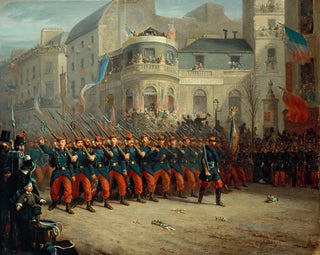 parade på boulevardet des Italiens med tropper fra Crimean hær den 29. december 1855 - Emmanuel Auguste Masse — visning af kunstværket