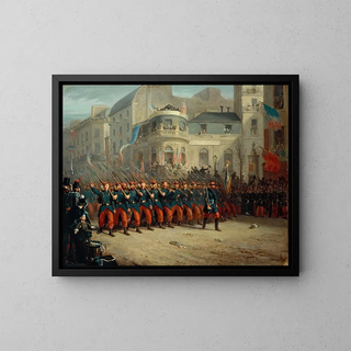 parade på boulevardet des Italiens med tropper fra Crimean hær den 29. december 1855 - Emmanuel Auguste Masse — indrammet kunstværk på væggen