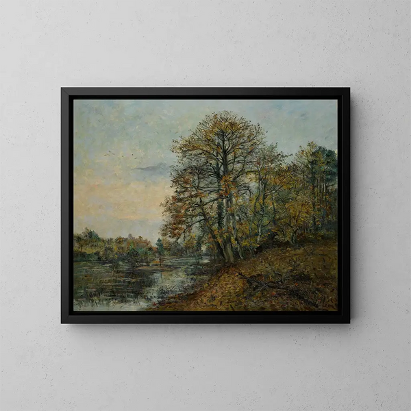 maleriet Le Bord du lac à l'automne - Emmanuel de La Villon — indrammet kunstværk på væggen