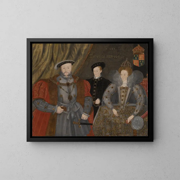 Henri VIII, Elisabeth I og Edvard VI - Engelsk skole — indrammet kunstværk på væggen