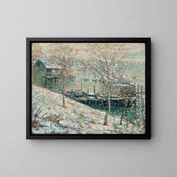 Vinterlandskab på Harlem-floden - Ernest Lawson — indrammet kunstværk på væggen
