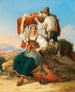 Et familie slapper af ved hjemkomsten - Ernst Heinrich Wilhelm Hampe — visning af kunstværket