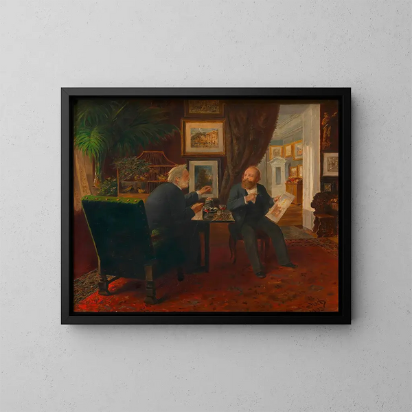 Ludwig Anzengruber på besøg hos Rudolf von Alt - Ernst Juch — indrammet kunstværk på væggen