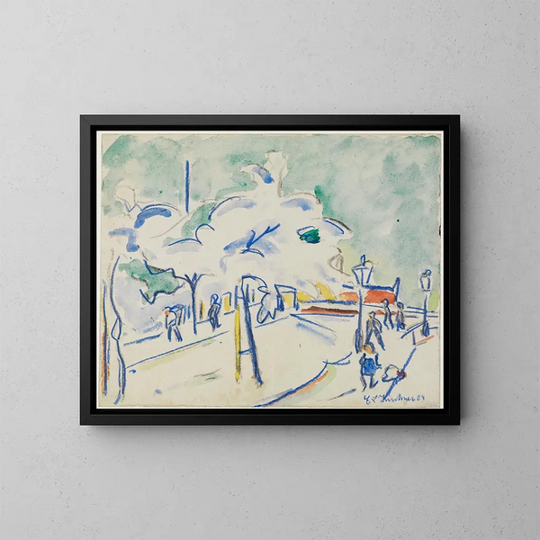 Rivage med blomster i Dresden - Ernst Ludwig Kirchner — indrammet kunstværk på væggen