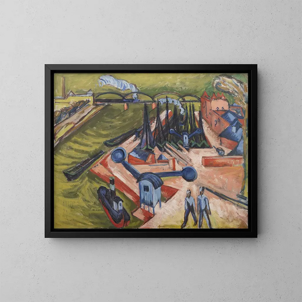 Vesteuropæisk havn i Frankfurt am Main - Ernst Ludwig Kirchner — indrammet kunstværk på væggen