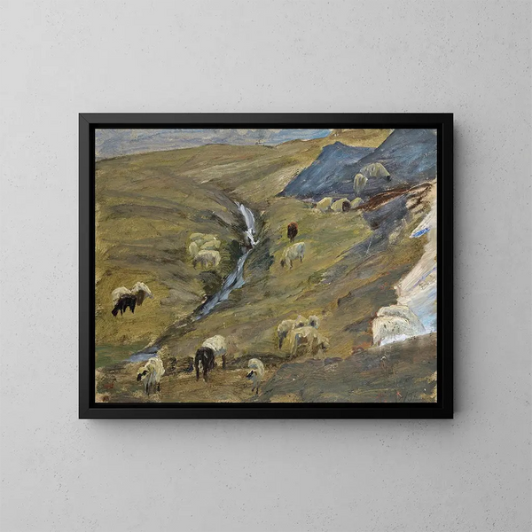 Troupeau de moutons sur un alpage - Ernst Schiess — indrammet kunstværk på væggen