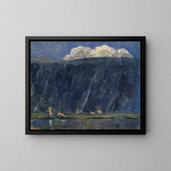 Lac de montagne med nøgne figurer - Ernst Schiess — indrammet kunstværk på væggen