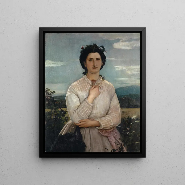 Portrait af Marie Elisabeth Brüstlein, den kommende hustru til kunstneren - Ernst Stückelberg — indrammet kunstværk på væggen