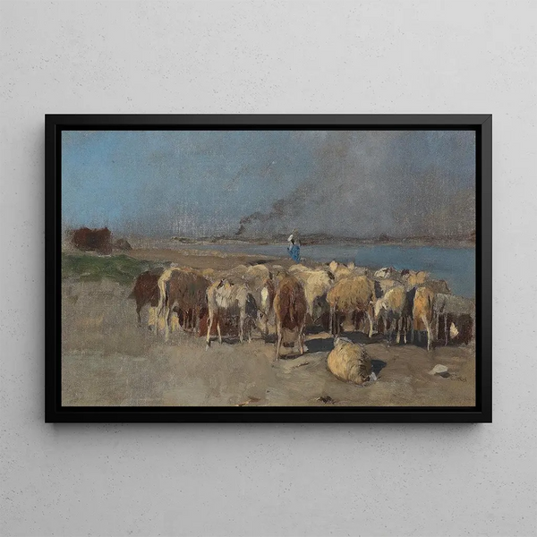 Troupeau de moutons le soir - Eugen Jettel — indrammet kunstværk på væggen