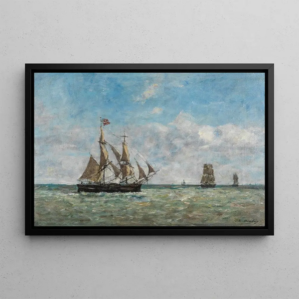 Bateaux de pêche devant Trouville - Eugène Boudin — indrammet kunstværk på væggen