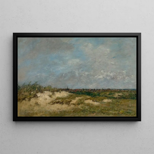 Berck, sanddynerne ved dårligt vejr - Eugène Boudin — indrammet kunstværk på væggen